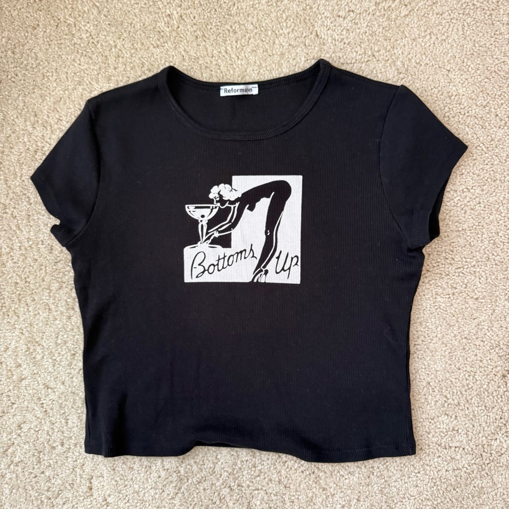 Reformation Black 'Bottoms Up' Graphic Tee